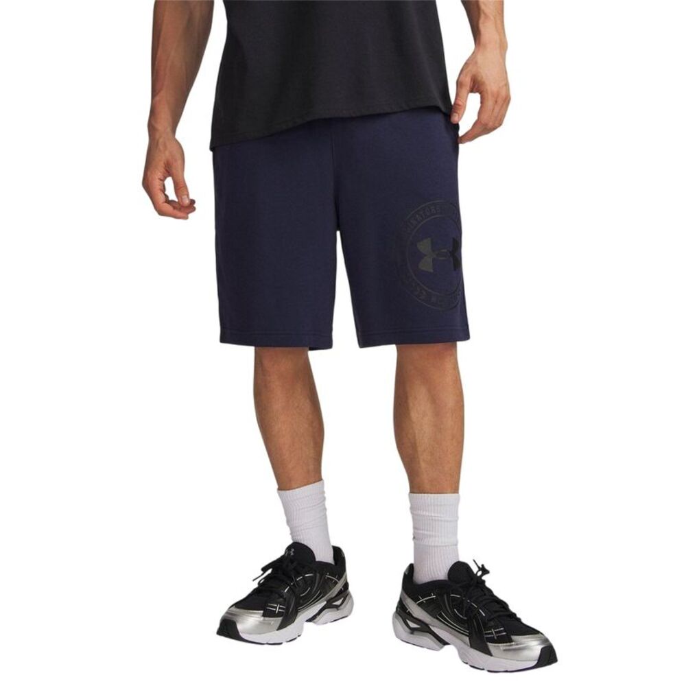 Under Armour Mens Rival Fleece Graphic Print Tapered Shorts / Navy/Black